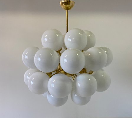 Brass & White Murano Glass Sphere Chandelier, 2000s-FF-883320