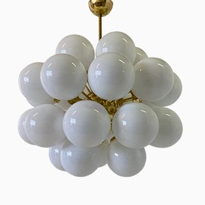 Brass & White Murano Glass Sphere Chandelier, 2000s-FF-883320