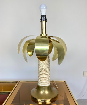 Brass & White Resin Palm Tree Shaped Table Lamp, Italy, 1970s-LYQ-1171524