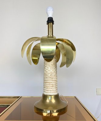 Brass & White Resin Palm Tree Shaped Table Lamp, Italy, 1970s-LYQ-1171524