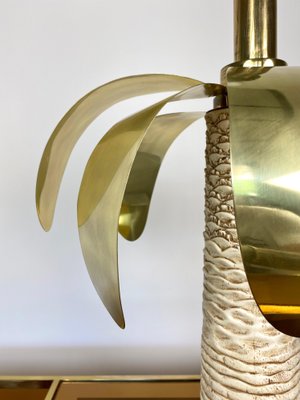 Brass & White Resin Palm Tree Shaped Table Lamp, Italy, 1970s-LYQ-1171524