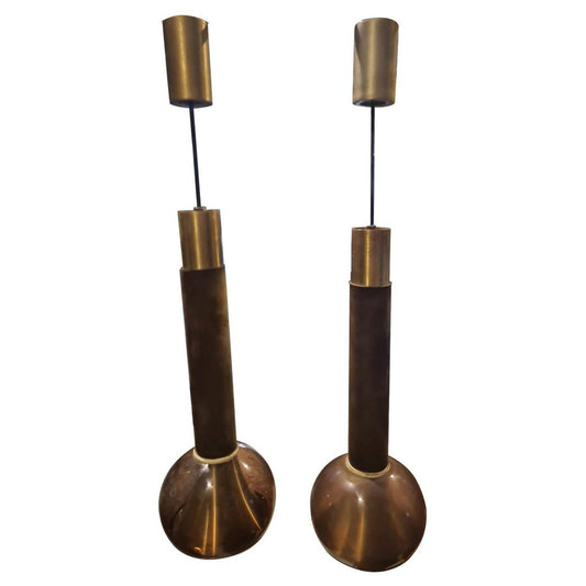 Brass & Wood Lights from Stilux, Italy, Set of 2