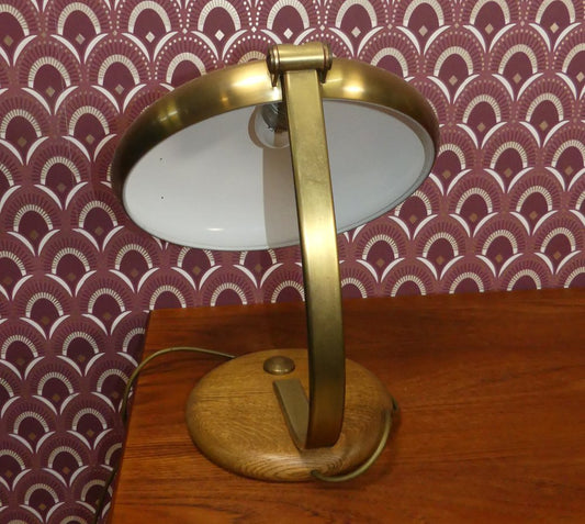 Brass & Wood UFO Table Lamp, 1970s