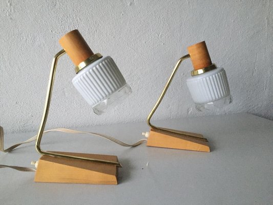 Brass & Wooden Bedside Lamps, Germany, 1950s, Set of 2-RDS-1148002