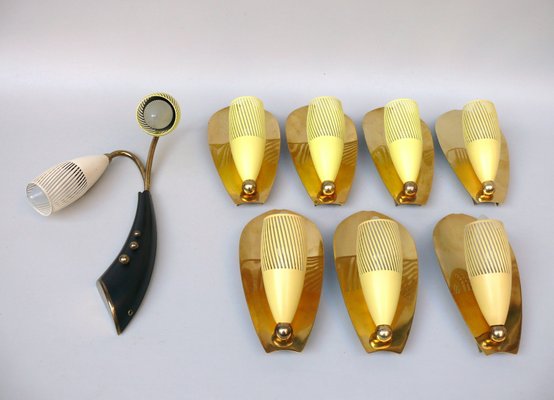 Brass, Yellow, Beige and Black Wall Lamp Set from Gebrüder Cosack, 1950s, Set of 8-EY-2016606