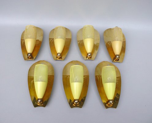 Brass, Yellow, Beige and Black Wall Lamp Set from Gebrüder Cosack, 1950s, Set of 8-EY-2016606