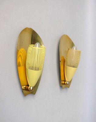 Brass, Yellow, Beige and Black Wall Lamp Set from Gebrüder Cosack, 1950s, Set of 8-EY-2016606