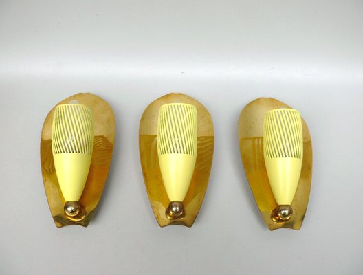 Brass, Yellow, Beige and Black Wall Lamp Set from Gebrüder Cosack, 1950s, Set of 8-EY-2016606