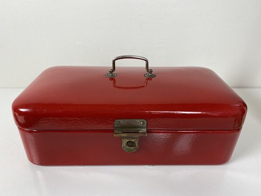 Bread Box in Enamelled Red, 1950s-WZZ-1279849