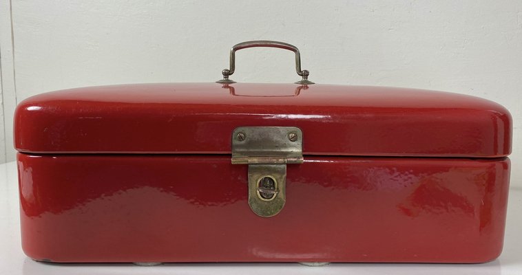 Bread Box in Enamelled Red, 1950s-WZZ-1279849