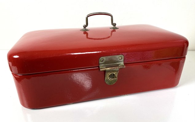 Bread Box in Enamelled Red, 1950s-WZZ-1279849