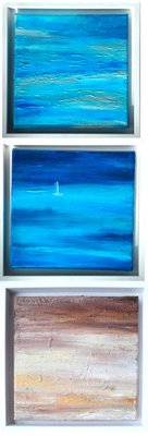 Bridg', Ocean View 2 Triptych, 2023, Acrylic Paintings, Set of 3-QNR-1787397