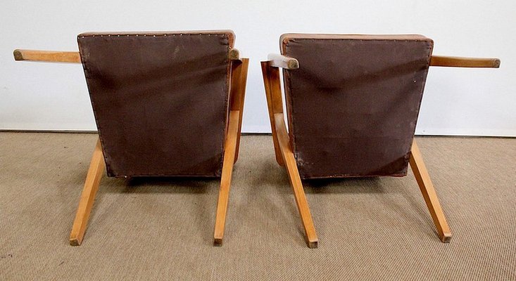 Bridge Armchairs in Natural Beech, 1950s, Set of 2-RVK-978481