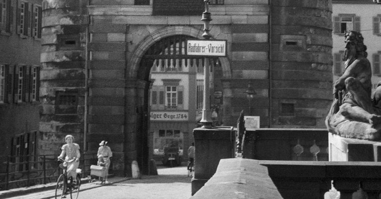 Bridge River Neckar to Brueckentor Gate Heidelberg, Germany 1936, Printed 2021-DYV-990675