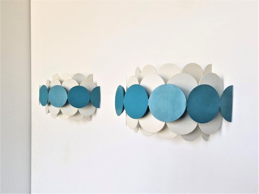 Bright Petrol and White Wall Lamps by Doria Leuchten, Germany, 1960s, Set of 2-NV-1421358