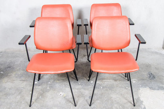 Bright Red Dining Chairs by W.H Gispen for Kembo, 1950s, Set of 4