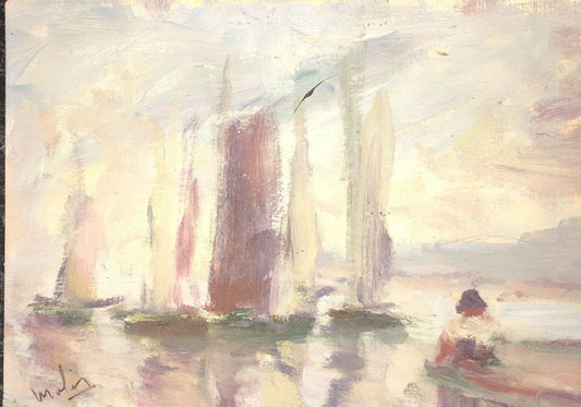 Brita Molin, 1919-2006, Sailboats on the Harbor, Oil Sketch