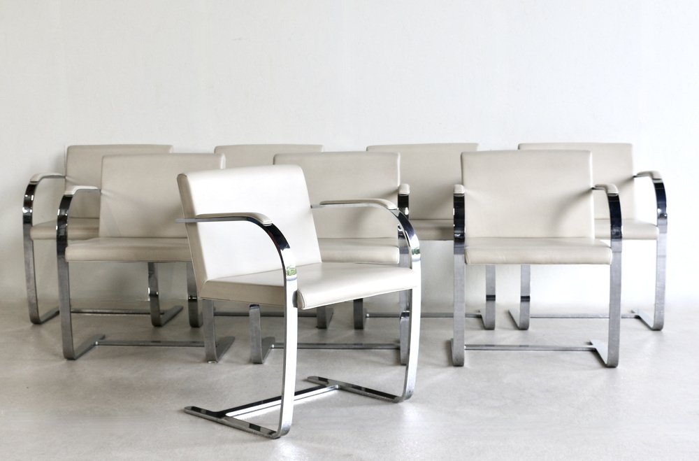 Brno Armchairs attributed to Mies van der Rohe for Knoll, USA, 1980s, Set of 8