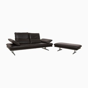 Broadway Leather Sofa Set in Dark Brown Grey from Willi Schillig, Set of 2-RQW-2036341