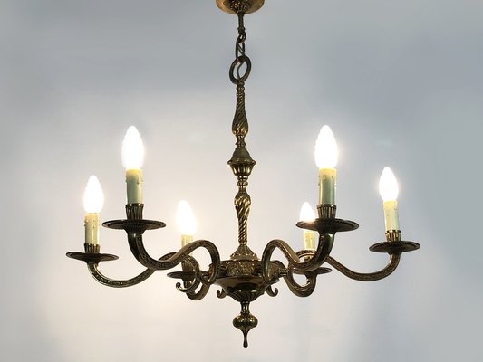 Bronze 6-Light Chandelier, 1970s-MZP-1783702