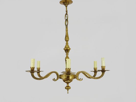 Bronze 6-Light Chandelier, 1970s-MZP-1783702