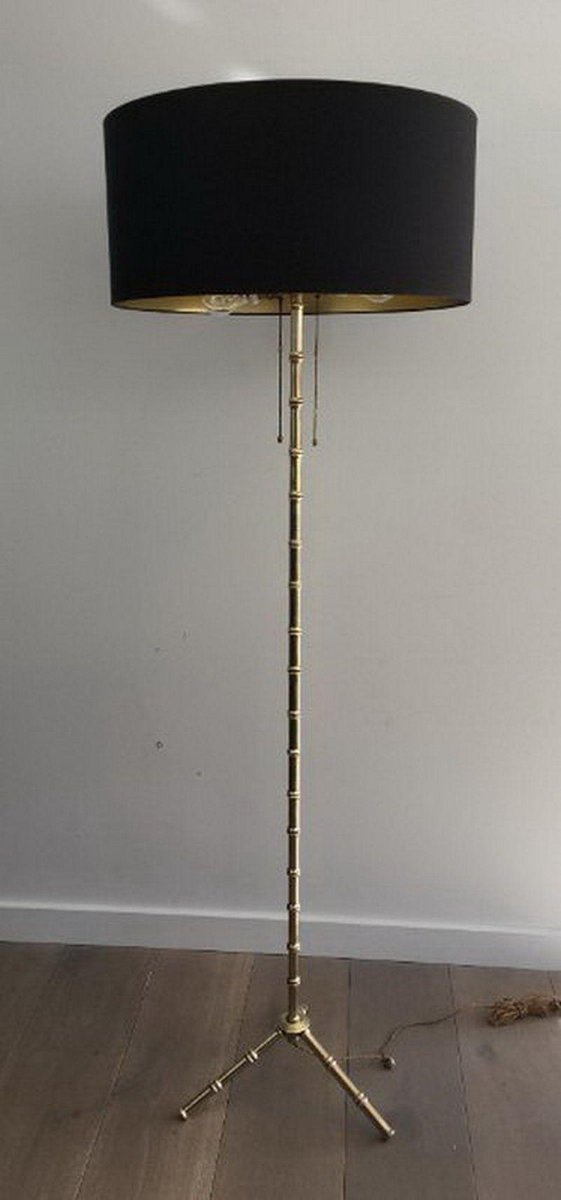 Bronze and Brass False-Bamboo Parquet Floor Lamp from Jacques Adnet