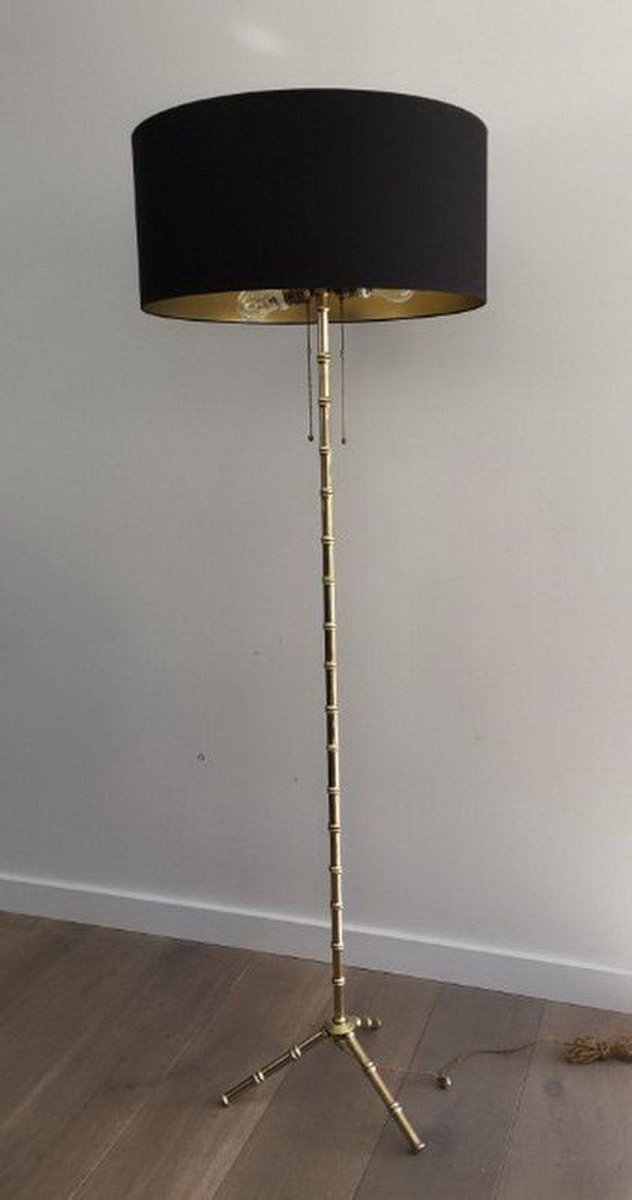 Bronze and Brass False-Bamboo Parquet Floor Lamp from Jacques Adnet