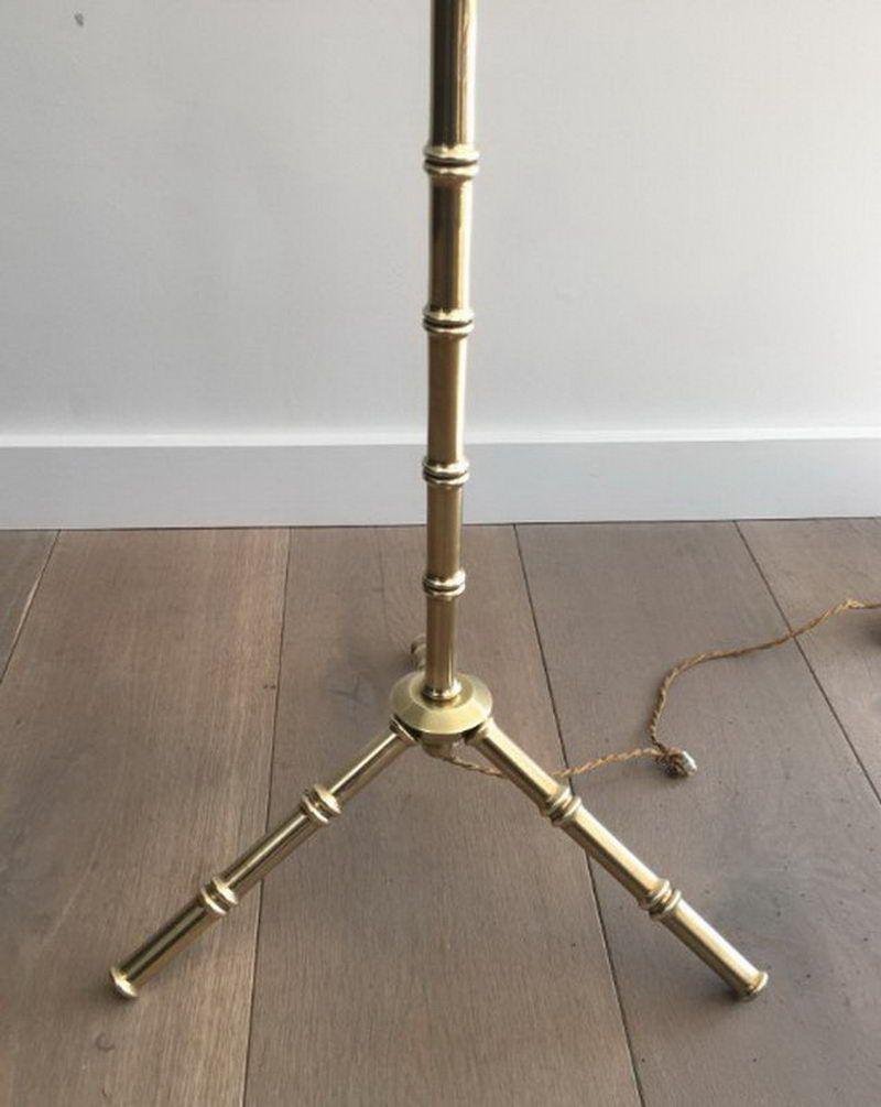 Bronze and Brass False-Bamboo Parquet Floor Lamp from Jacques Adnet