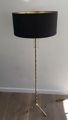 Bronze and Brass False-Bamboo Parquet Floor Lamp from Jacques Adnet