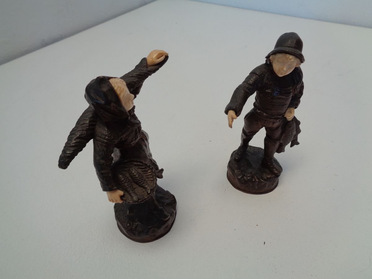 Bronze and Celluloid Young Fishermen from Albert Schrodel, 1890s, Set of 2