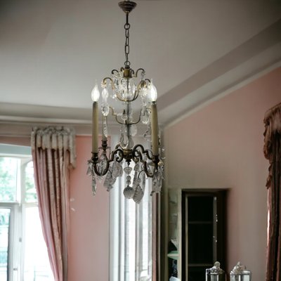 Bronze and Crystal Chandelier, 1940s-JJC-1787780