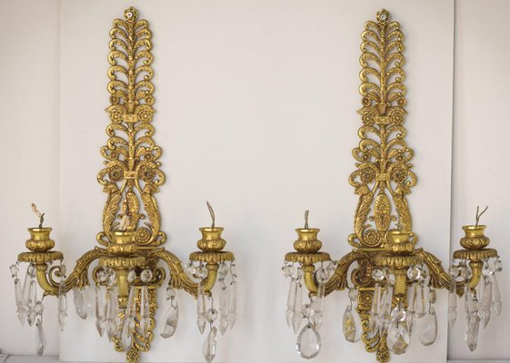 Bronze and Cut Glass Wall-Mounted Chandeliers, Set of 2-AOI-1106805