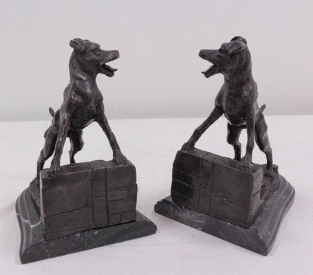 Bronze and Marble Bookends with Barking Dogs from E Drouot, France, 1890s, Set of 2-RIU-1112894