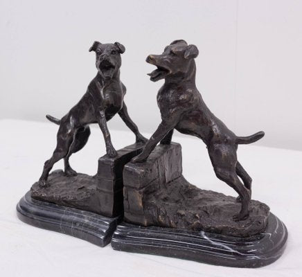 Bronze and Marble Bookends with Barking Dogs from E Drouot, France, 1890s, Set of 2-RIU-1112894