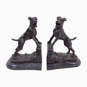 Bronze and Marble Bookends with Barking Dogs from E Drouot, France, 1890s, Set of 2-RIU-1112894