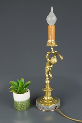 Bronze and Marble Cherub Table Lamp, 1920s-KEG-820257