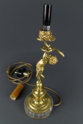 Bronze and Marble Cherub Table Lamp, 1920s-KEG-820257