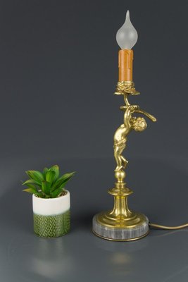 Bronze and Marble Cherub Table Lamp, 1920s-KEG-820257