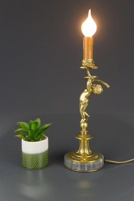 Bronze and Marble Cherub Table Lamp, 1920s-KEG-820257