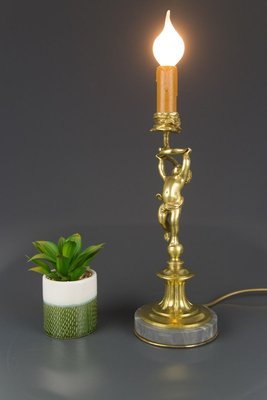 Bronze and Marble Cherub Table Lamp, 1920s-KEG-820257