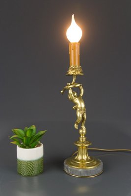 Bronze and Marble Cherub Table Lamp, 1920s-KEG-820257