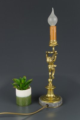 Bronze and Marble Cherub Table Lamp, 1920s-KEG-820257