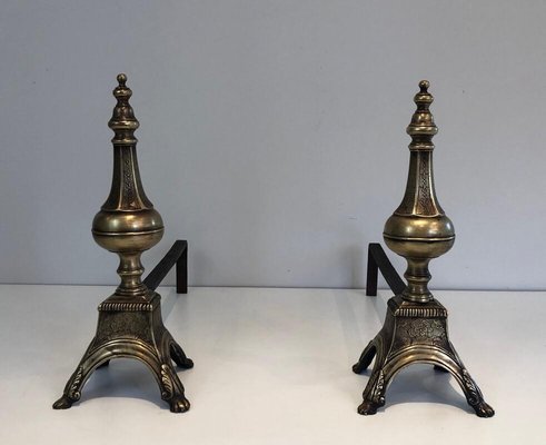 Bronze and Wrought Iron Eiffel Tower Andirons, France, 1900s, Set of 2-BA-874686