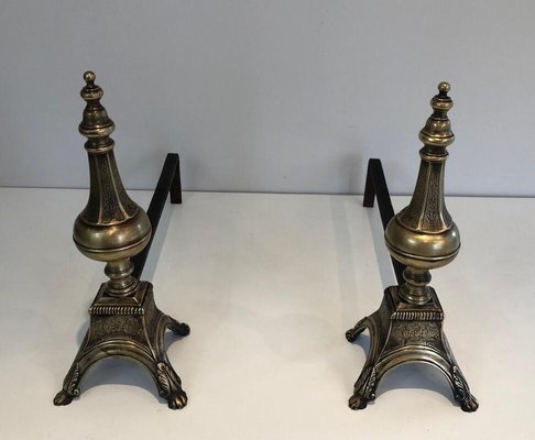 Bronze and Wrought Iron Eiffel Tower Andirons, France, 1900s, Set of 2-BA-874686