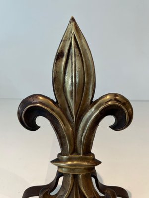 Bronze and Wrought Iron Lily Chenets, 1940s, Set of 2-BA-1784742