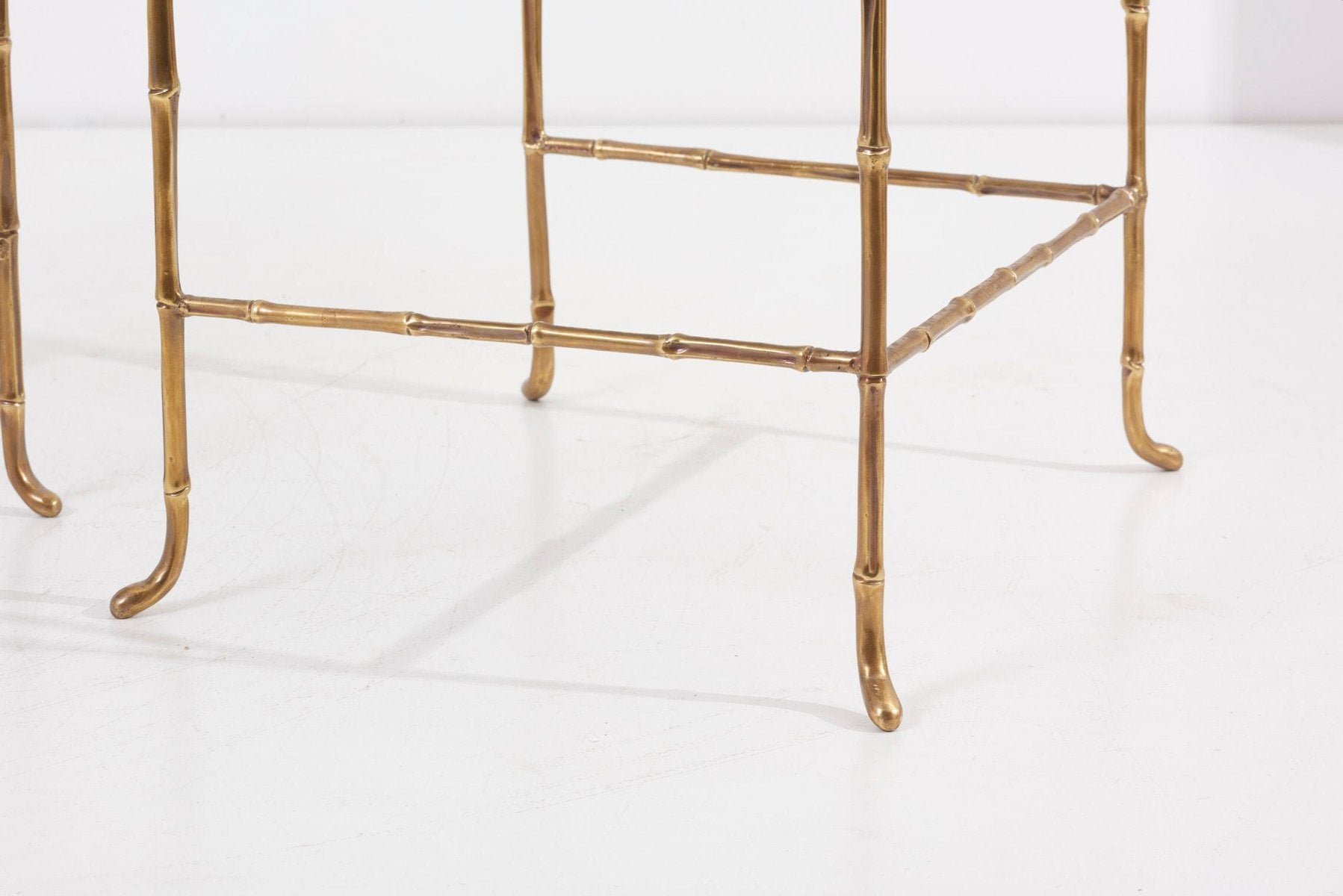 Bronze Bamboo Nesting Tables with Mirrors by Maison Baguès, France, Set of 3