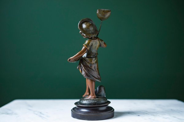 Bronze Boy with Butterfly by Auguste Moreau, France, 1890s-ZZH-1001405