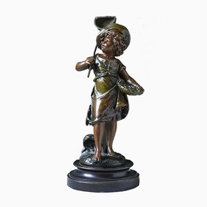 Bronze Boy with Butterfly by Auguste Moreau, France, 1890s-ZZH-1001405