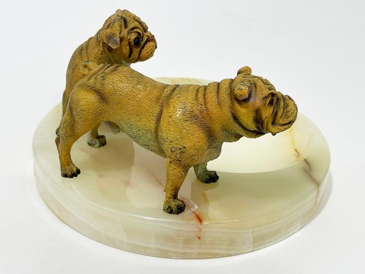 Bronze Bulldogs on Onyx Base attributed to Vrai, France, 1920s-UCH-1735721