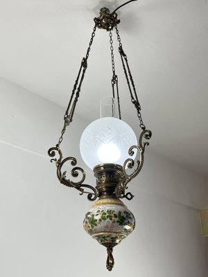 Bronze, Ceramic and Glass Hanging Light, Italy, 1950s-YST-1740534